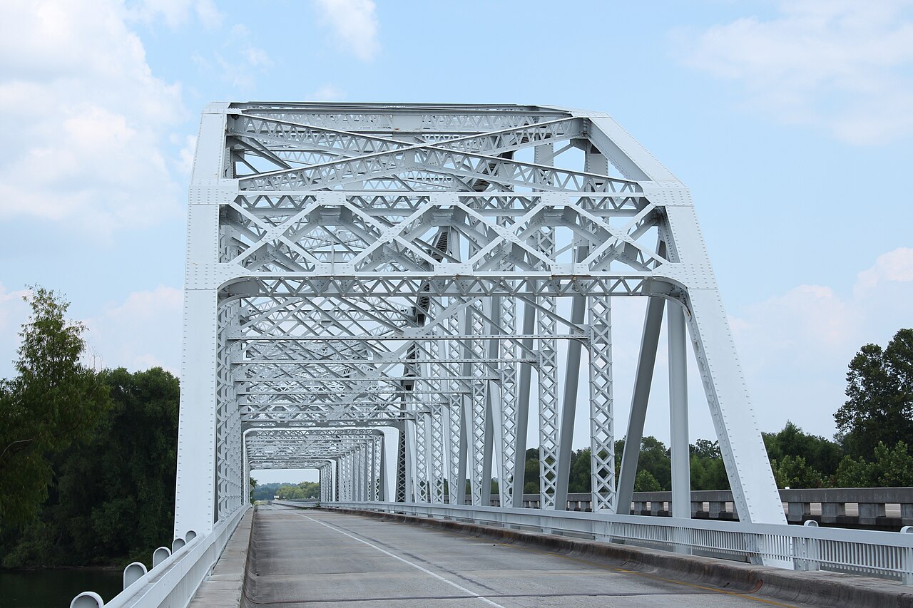 The TX-19 Trinity River bridge at Riverside, on the Trinity and Walker county line.